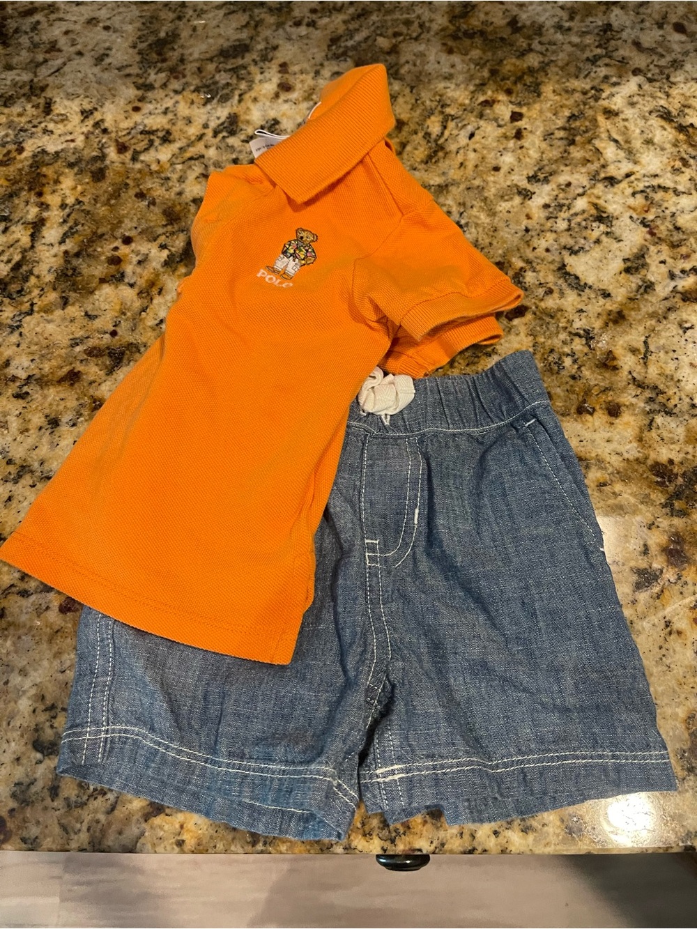 Ralph Lauren Polo Orange Polo Shirt with Denim Shorts